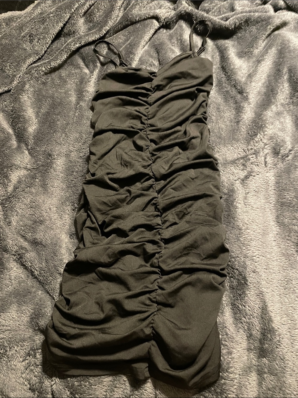 SHEIN Black Ruched Spaghetti Strap Dress